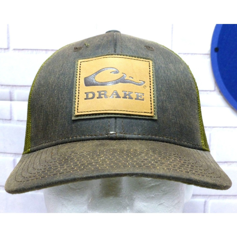 NWT Drake Waterfowl Mesh Trucker Hat With Leather Logo Patch - Olive/Green